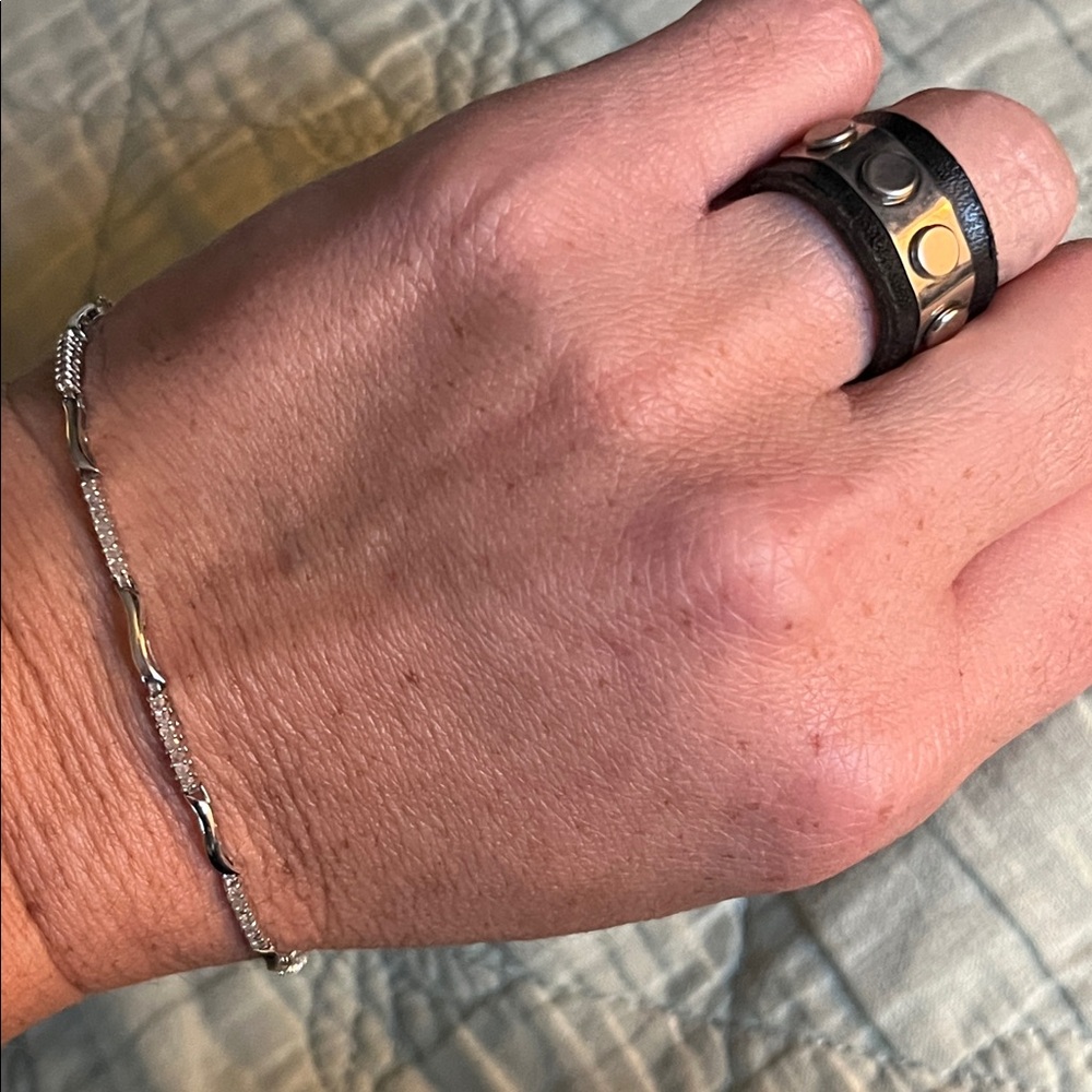 Artisan Black Leather Ring with Silver Stud Accents - Picture 13 of 14
